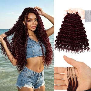 Miracle Knots Crochet Human Hair, Deep Wave Pre-Separated Crochet Hair for Black Women, Easy Install Hook Design, Invisible Natural Look,Boho Hair 18 Inch 120g(99J# Black Wine Color)