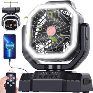 AVV 20000mAh High Speed Portable Camping Rechargeable Fan with Remote Control, Battery Powered with Auto Oscillating with Camping Essentials Accessories for Outdoor, Beach, Patio, Tent, Black, Travel-sized