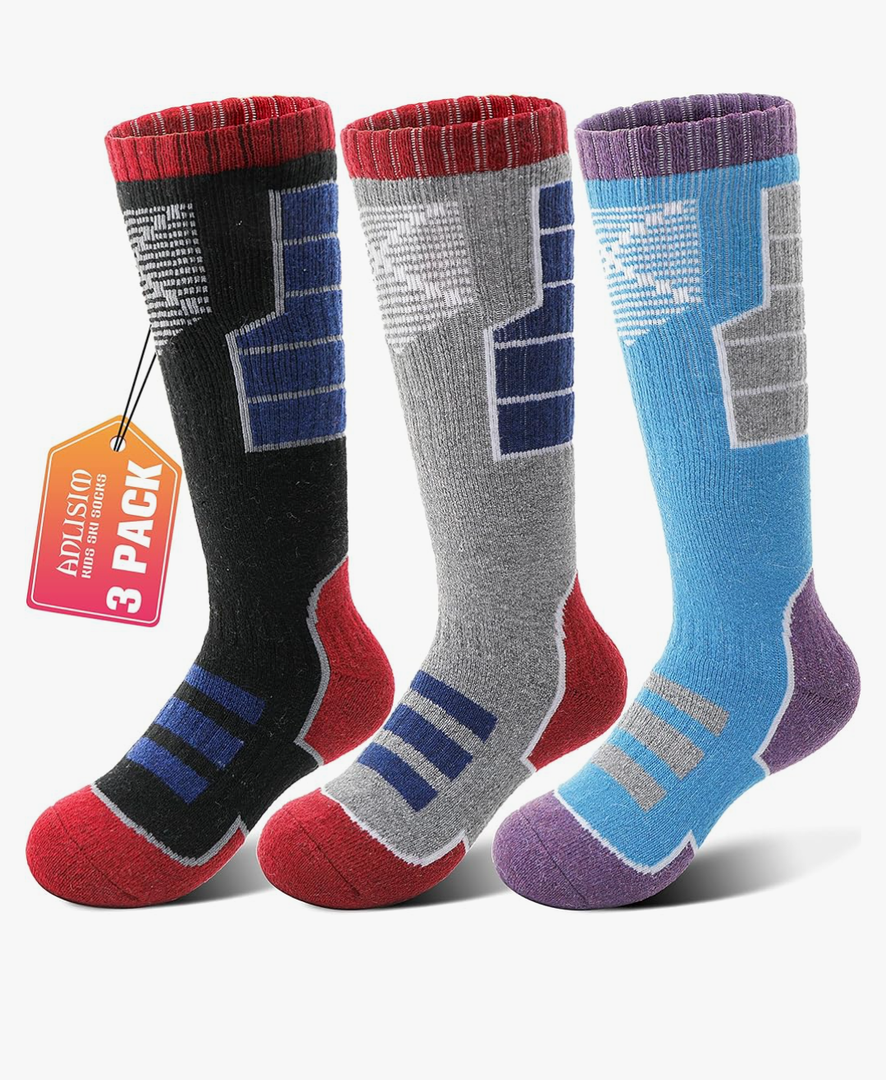 Anlisim Kids Merino Wool Ski Socks 3 Pairs Girls Boys Thermal Winter Warm Thick Breathable Socks for Skiing Snowboarding