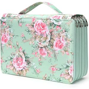Vomgomfom Colored Pencil Case - 252 Slots Pencil Holder with Zipper Closure Twill Fabric Large Capacity Pencil Case for Watercolor Pens or Markers, Pencil Case Organizer for Artist (Green Rose)