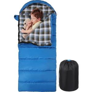REDCAMP Kids Mummy Sleeping Bag for Camping, 3 Season Cold Weather Sleeping Bag Fit Boys,Girls & Teens, Blue