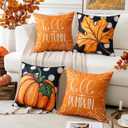2 x Artscope Fall Decorative Throw Pillow Covers 18x18 Inch Set of 4 Fall Gifts for Home Decor, Autumn Pumpkin Maple Leaves Harvest Decoration Pillow Cases for Home Sofa Couch Decor-Orange D