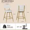Gold White Counter Height Bar Stools Set of 2, Modern Swivel Bar Stools with Back, 25 Inch PU Leather Barstools Bar Chair Island Stool for Kitchen Counter, White Gold