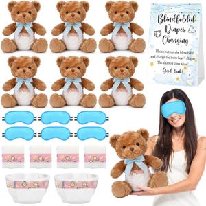 Simgoing 19 Piece Bear Themed Baby Shower Diaper Changing Game Supplies Include 12 inch Bear Dolls Blindfold Diapers Games Prizes for Adult Gender Reveal Raffle Party (Fashion,Blue)