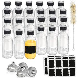 4OZ Shot Bottles with Caps,Small Glass Container,Sample Bottles with Lids and Funnels,for Liquor,Bourbon Whiskey,Juicing,Essential Oils,Hot Sauce,Juices,Reusable,Leak Proof 120ml 24 Pack