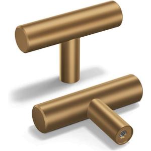 goldenwarm 10 Pack Champagne Bronze Cabinet Knobs Gold Drawer Knobs Brass Dresser Pulls Champagne Bronze Cabinet Handles T Bar Kitchen Drawer Hardware, 2 Inch(50mm) Overall Length (Single Hole)