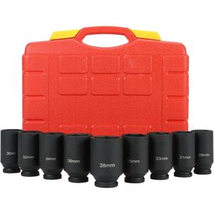 9PCS 1/2" Drive Deep 6-Point Impact Socket Set, Metric,Cr-Mo,29-38mm Radius Corner Design with Heavy Duty Storage Case