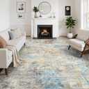 WITSHOCK 9x12 Area Rugs for Living Room : Machine Washable - Non Slip Modern Abstract Rug for Bedroom Under Dining - Stain Resistant for Household - Pet Owners (Multicolor) (Cream White/Gray-blue/Light Brown-red)