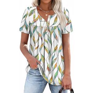 WIHOLL Womens Summer Tunic Tops Button Down Shirts Short Sleeve T-shirts Beach Vacation Clothes Spring Small