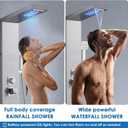 ROVOGO LED Shower Panel Tower System 46.5", 5-Function Shower Column with Rainfall Waterfall Shower Head, 4 Body Jets, Handheld and Tub Spout, Stainless Steel Brushed