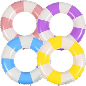 Wettarn Pack of 4 Pool Tubes with Fun Prints Inflatable Floats Swimming Toys Classic Striped Inner Tubes for Pool Bachelorette Floaties for Summer Beach Party Decor Supplies(Stylish Style, Age 16)