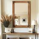 Bathroom Mirror for Wall with Wooden Frame, 20"x28" Solid Wood Vanity Mirror for Farmhouse, Bathroom, Bedroom, Vertical or Horizontal Hanging Brown, 28"L x 20"W