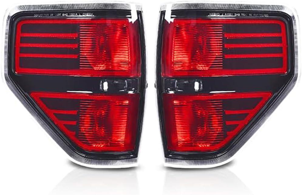 PIT66 Tail Lights Rear Light Lamp Assembly, Compatible with 2009 2010 2011 2012 2013 2014 Ford F150, Pickup SVT Rear Assembly, 1 Pair, Black Trim