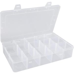 Hlotmeky Plastic Organizer Box with Dividers - Bead Organizer, 15 Large Grids, Clear Snack Box Container