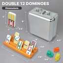 Queensell Mexican Train Dominoes Set with 8 Holders - Wooden Hub and Tiles Holders - Double 12 Tiles with Dots (D12 + 8 Holders)