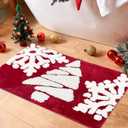 Christmas Decor Bathroom Rugs Red White Snow Bath Mats Non-Slip Bath Rug Absorbent Washable Shower Rug for BathtubIndoor, Kitchen, Toilet Decorations 20"x 32"