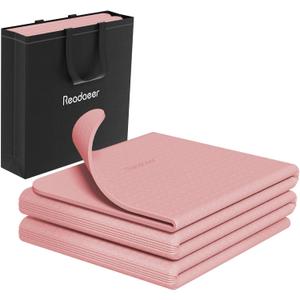 Readaeer Foldable Yoga Mat for Travel Folding Yoga Mat 6mm Thick with Carrying Bag, Non-Slip TPE Exercise Pilates Mat for 72" L x 24" W x 0.24 Inch (Pink)