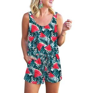 RAISEVERN Womens Rompers Summer Short Jumpsuits Casual Scoop Neck Sleeveless Romper with Pockets (Medium, Green-02)