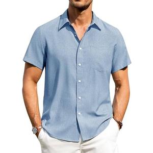 Alimens & Gentle Mens Linen Shirts Short Sleeve Button Down Shirts Wrinkle Free Casual Vacation Beach Summer Tops XXL