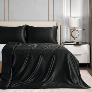 Homiest 48"x72" Weighted Blanket Cover, Black Satin With 8 Ties, Silky & Removable Zippered Twin Heavy Blanket Duvet for Adults