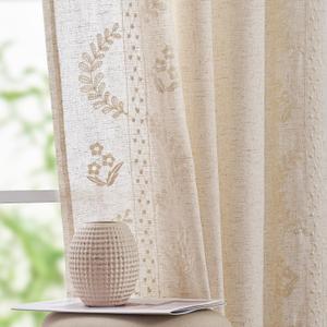 jinchan Belrose Linen Curtains for Bedroom Floral Curtains 96 Inch Length Linen Blend Ivory Embroidered Drapes Farmhouse Flower Patterned Drapes for Living Room Window Treatments Set 2 Panels