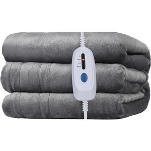 Electric Blanket Full Size 72" x 84" Flannel Heated Blanket,10 Hours Timer Auto-Off,4 Heating Levels, for Bedroom Office Couch, Grey