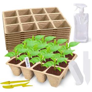 120 Cells Seed Starter Tray, 10 Pack Biodegradable Peat Pots with 100 Labels, Plant Starter Kit for Seedlings