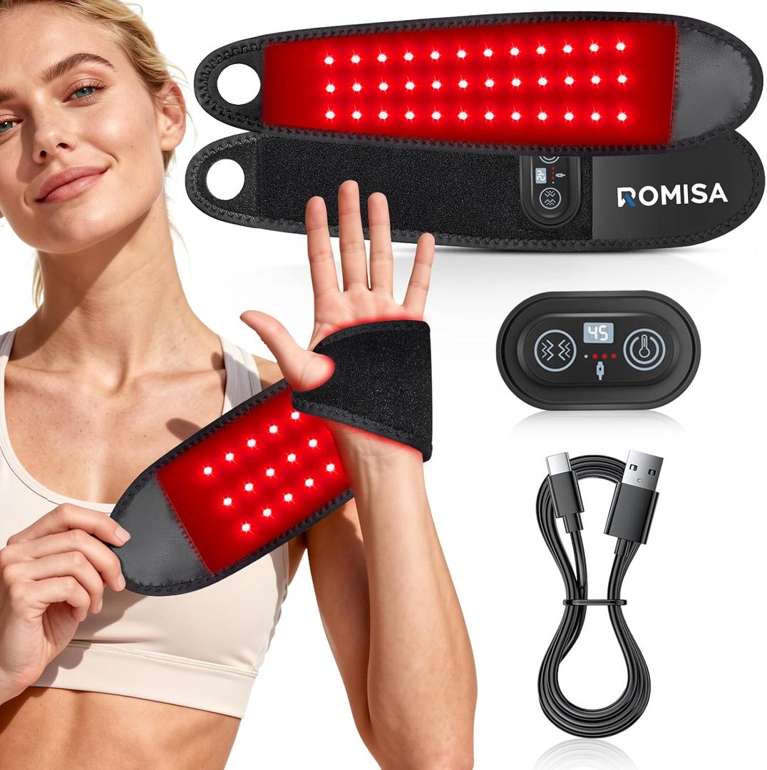 Red Light Therapy for Hand Wrist, 3000mAh Wireless Controller, Near Infrared Light Therapy Wrist Brace & Red Light Therapy Wrist Wrap Pad Wrist with Heat & Massage (14.8")