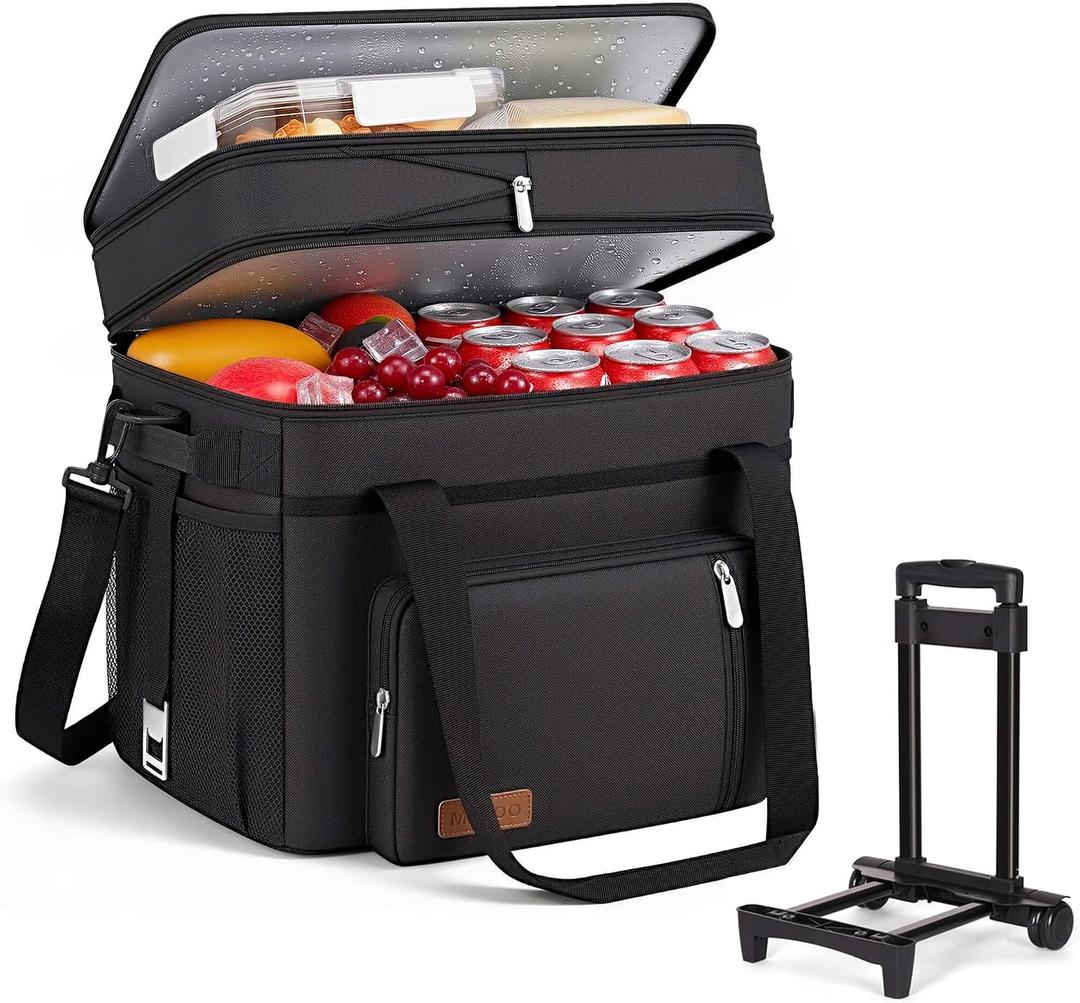 MIYCOO Cooler Bag with Wheels, Double Deck, 60 Can Leakproof Insulated Soft Cooler, Extra Large Expandable Ice Chest for Beach, Picnic, Camping, 30L with wheels