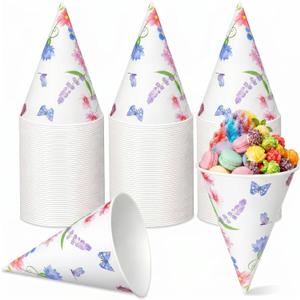 Honeydak 200 Pcs 6 oz Summer Snow Cone Cups, Butterfly Wildflower Disposable Watercolor Plant Shave Ice Cream Cups for Slush Shaved Ice Cream Sorbet for Spring Party Treats, about 4.72 x 3.35 inches, 6 oz