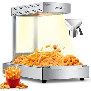 French Fry Food Warmer, 750W Electric Stainless Steel Warming Light Dump Station, 5.5QT Commercial Food Heating Lamp, Countertop Fries Food Warmer for Parties Kitchen Restaurant Buffe(Silver)