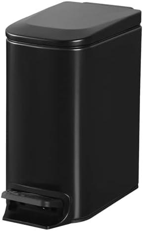 ELPHECO Small Bathroom Trash Can with Lid Soft Close 1.8 Gallon / 6.8 Liter Stainless Steel Garbage Can Slim Black Wastebasket for Bathroom, Office, Bedroom, Matte Black