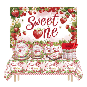 168Pcs Strawberry Party Supplies Tableware Set Plates and Napkins Set for Kids(Serves 24) Strawberry New Year Party Decorations Dinner Plates, Dessert Plates, Cups, Napkins, Knives, Forks, Spoons, 2 Packs