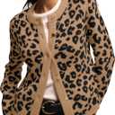 Leopard Print Cardigans for Women Cheetah Open Front Sweaters Button Down Knit Fall Clothes Long Sleeve Outwear Coats (S)