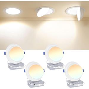 Ensenior 4 Pack 6 inch Gimbal Led Recessed Lighting, 90 Rotatable and 5CCT Selectable, Dimmable Eyeball Recessed Lights, Angled Adjustable Ceiling Downlight, 1200LM, 12W=115W-ETL&FCC Certified