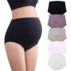 Mama Cotton Women's Over The Bump Maternity Panties High Waist Full Coverage Pregnancy Underwear Multi-Pack, Large