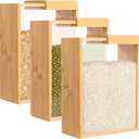 3 Pcs Wooden Cereal Storage Boxes, 8.7 x 6.8 x 3.1 in Dry Food Dispenser with Slide Lid, Visible Window, Wood Food Storage Container for Kitchen, Pantry Organization