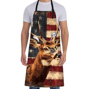 Rustic Deer Apron for Women with American Flag,28x33in,Patriotic Kitchen Aprons with 2 Pockets,Oxford Fabric,Wildlife Adjustable Apron for Cooking Baking Gardening Chef,Gifts for Mom Wife