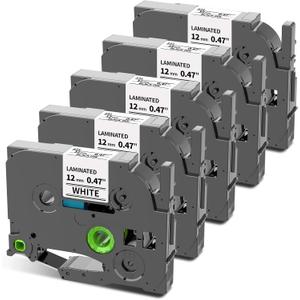 COLORWING TZe-231 TZ Tape 12mm 0.47 Laminated White Replace for Brother P-Touch Label Tape 1/2 inch Label Maker Tape TZe231 for Brother Ptouch PT-D210 D220 H110 1280 D410 D610 Refills, 5-Pack (Black on White)