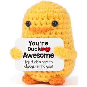 MBL Inspirational Positive Crochet Duck - Handmade Knitting Emotional Duck for Cheer Up Support Birthday Christmas White Elephant Stocking Stuffer Gifts, You're Duck Awesome, Funny Pickle Potato Duck