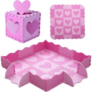 Foam Play Mat for Kids, 25pcs Square Interlocking Puzzle Floor Mat, Baby Toddler Playmat with Fence - Pink Heart Foam Play Mat for Kids, 25pcs Square Interlocking Puzzle Floor Mat, Baby Toddler Playmat with Fence - Pink Heart