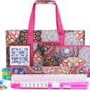 American Mahjong Tile Set with Rose-Red Printed Carrying Bag, 166 Premium White Tiles, 4 All-in-One Color Racks/Pushers, Mah Jongg Sets, Complete Mahjong Game Set for Travel