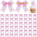 50 Pcs Valentine 3.3" Gift Bow Glitter Wrap Twist Tie, Metallic Fabric Premade Small Mini Ribbon Bow Bulk for Wedding Christmas Box Bag Package Party Treat Supplies DIY Craft Decor(Pink)