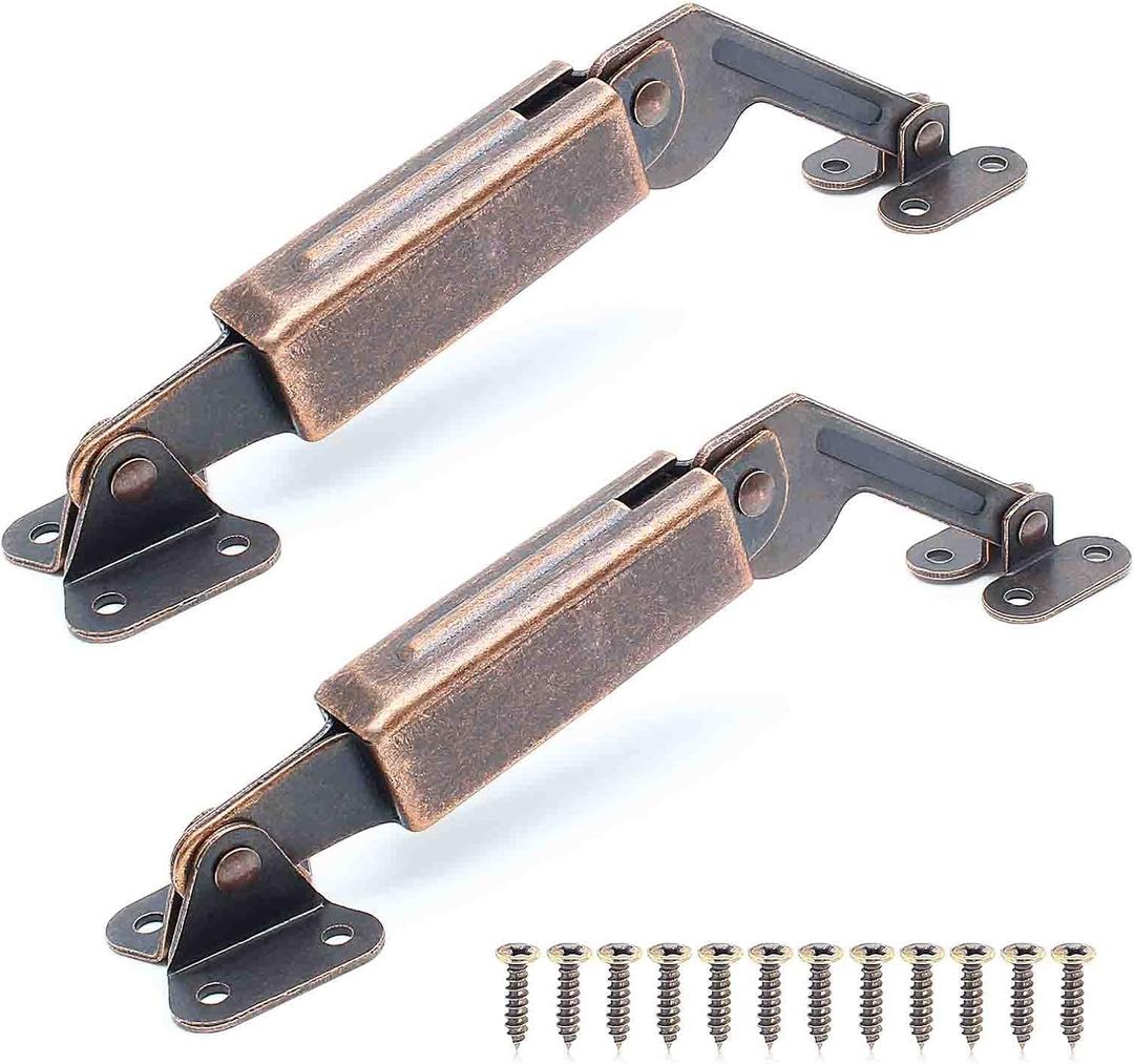 BokWin Spring Lid Hinge Left Right Down Support for Sofa, Box, Cabinet - Red Bronze Iron With Mounting Screws