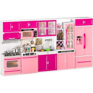 5 in 1 Kids Kitchen Playset Toys with Light & Sound, Doll House Furniture Accessories, 64 PCS Pretend Cooking Food Set, Play Kitchen for Toddlers, Gifts for Girl Ages 3-5 Year Old