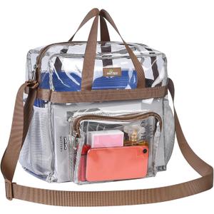 MAY TREE Clear Vinyl Tote Bag, 12 x 6 x 12 in, Brown, Suitable for Work, Travel, Sports, Office