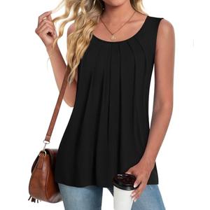 Anymeet Womens Tank Tops 2026 Spring Sleeveless Tunic Casual Basic Tshirts with Leggings Loose Pleated Blouses, Size: XXL