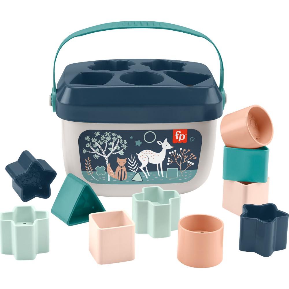 Fisher-Price Stacking Toy Baby's First Blocks Set of 10 Shapes for Sorting Play for Infants Ages 6+ Months, Navy Fawn 