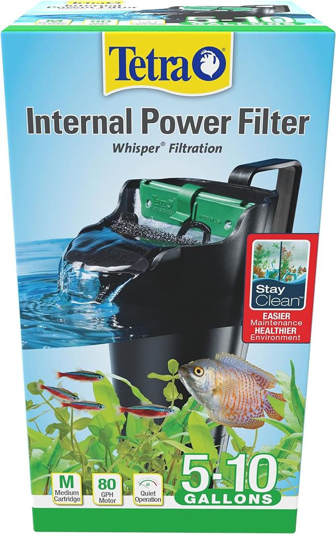 Tetra Whisper Internal Power Filter 5 To 10 Gallons, For aquariums, In-Tank Filtration With Air Pump, Black (5 - 10 Gallons)