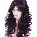22 Inches Retro Beehive Dark Brown Wigs for Women Long Wavy Wig with Bangs Synthetic Natural Wig for 60s 70s 80s Cosplay,Halloween,Daily Use